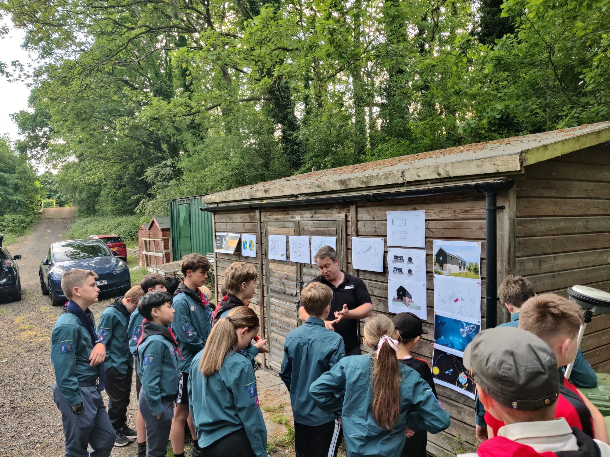 Stuart Gilling from Malcolm Hughes visits 1st Davenham Scouts Peckmill wood